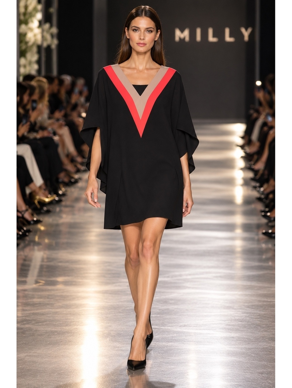 NWT Milly Black Batwing Sleeve Designer Cocktail Mini Dress Size 4